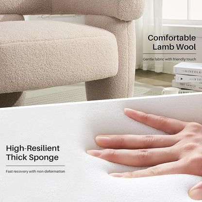 Mid Century Modern Accent Barrel Chair Comfy Upholstered Round Armchair with Montage Design, Sherpa Boucle Lounge Chair for Living Room Bedroom Apartment, Light Brown