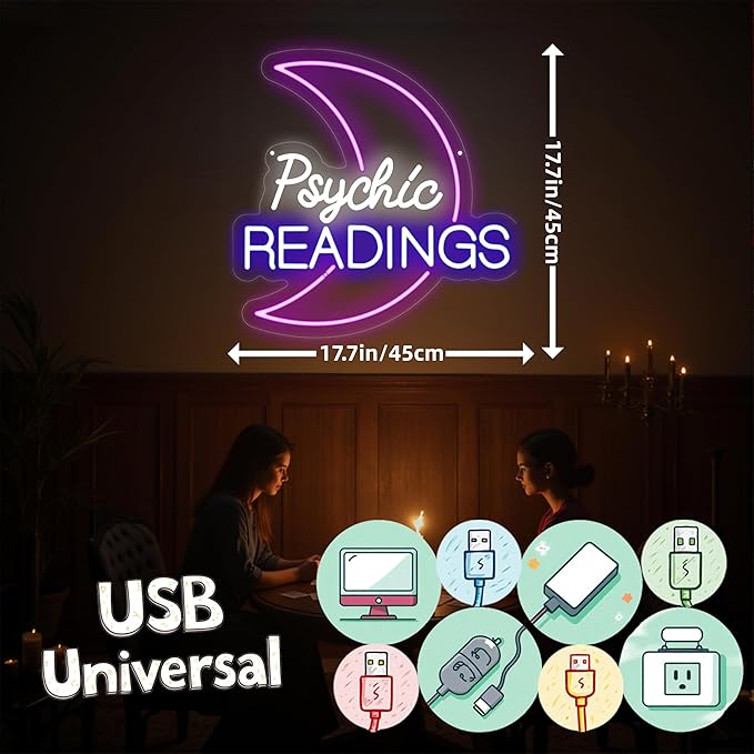 Psychic Moon Tarot Cards Neon Sign, Psychic Reading Led Light, Moon Star Shop Decor, Gothic Lover Gift, Dark Gothic Wall Art, Fortune Teller Sign for Psychic Tarot Room Wall Decor Tarot Reader Gifts