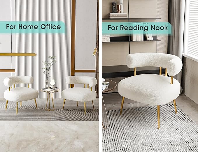Mid Century Sherpa Boucle Accent Chair, Round Upholstered Barrel Arm Chair for Small Spaces, Fluffy Side Corner Chair for Living Room, Bedroom, Vanity, Office, Reading Nook(Cream White)