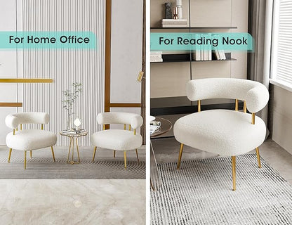 Mid Century Sherpa Boucle Accent Chair, Round Upholstered Barrel Arm Chair for Small Spaces, Fluffy Side Corner Chair for Living Room, Bedroom, Vanity, Office, Reading Nook(Cream White)
