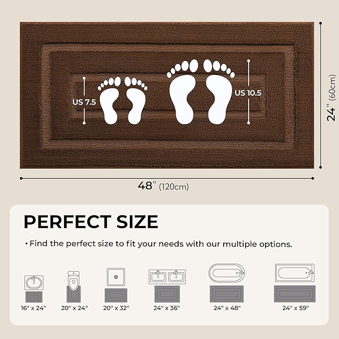 GRANNY SAYS Bathroom Rugs Non Slip 24" x 48", Bath Mats for Bathroom, Super Soft and Water Absorbent, Microfiber Washable Bath Rugs for Floor, Tub and Shower, Brown