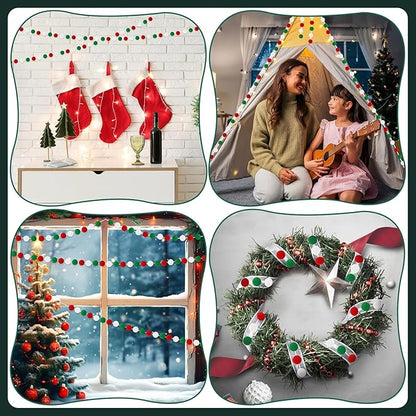 MARFOREVER 4 Pack 26.3 Feet Christmas Pom Pom Garland Ornaments Red White Green 30 Balls Garlands Christmas Felt Garland Hanging Supplies for Xmas School Classroom Fireplace Wall Home Party Decor