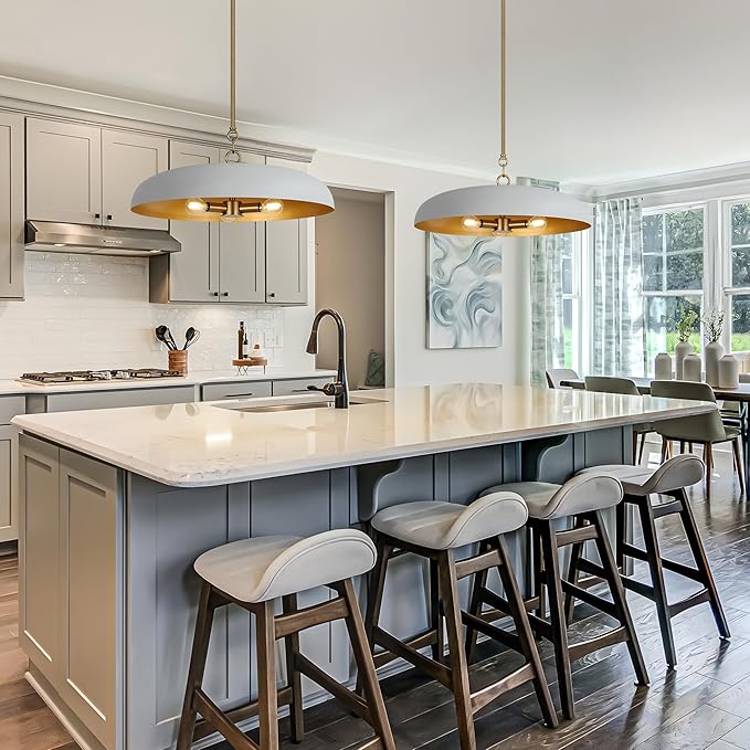 LamQee 20 Inch Oversized Large Pendant Lights, 3-Lights Gray and Gold Modern Dome Chandelier, Nordic Metal Pendant Lighting Fixture Ceiling Hanging for Kitchen Island, Dining Room Over Table, Bar