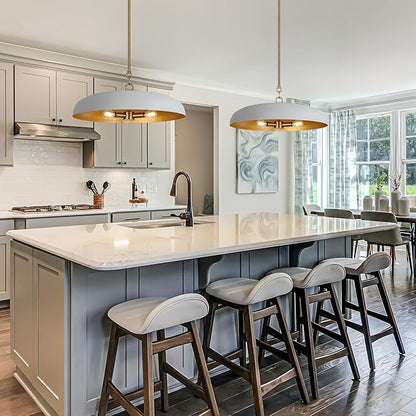 LamQee 20 Inch Oversized Large Pendant Lights, 3-Lights Gray and Gold Modern Dome Chandelier, Nordic Metal Pendant Lighting Fixture Ceiling Hanging for Kitchen Island, Dining Room Over Table, Bar