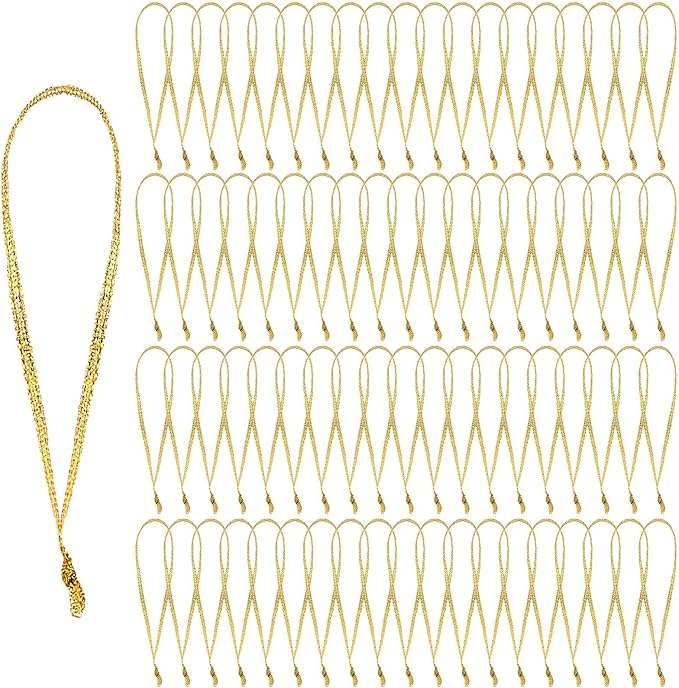 JUNEBRUSHS 300Pcs Christmas Ornament Hangers, Hand Tied String Ties, Ribbon Loops for Christmas Tree Hanging Decorations (Gold)