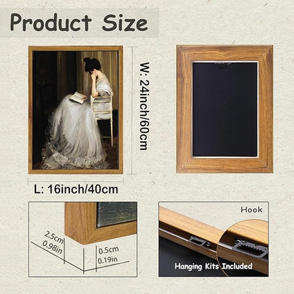 KBKBART Vintage Wall Art, Framed Canvas Art Mid-Century Lady Classical Women Painting Picture, European Portrait Wall Decor for Bedroom Bathroom (16"x24")