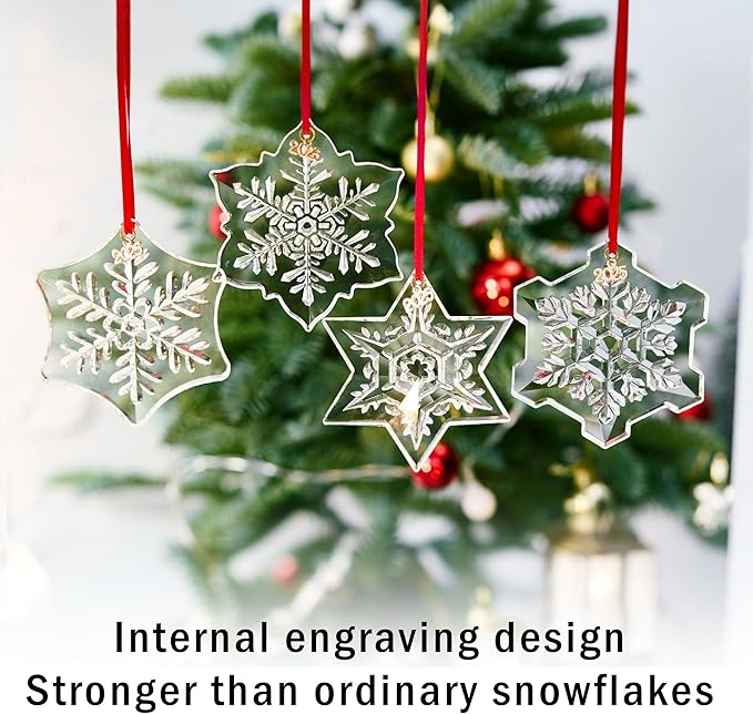 2025 Crystal Snowflake Ornaments for Christmas Tree, 3.5" Clear Glass Snowflake Ornaments, Crystal Christmas Snow Flake for Tree, Xmas Gift for Home Decoration