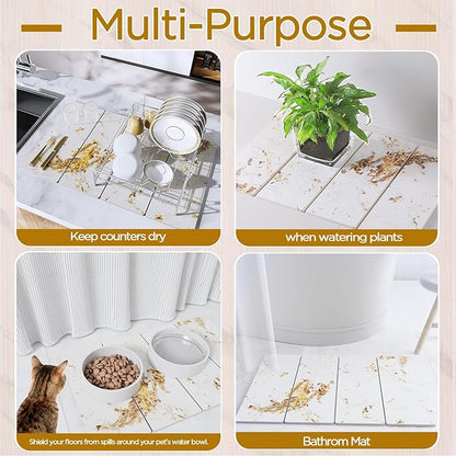 Stone Drying Mat for Kitchen Counter, White Italian Translucent Stone Dish Drying Mat-Diatomite Water Absorbing Drying Stone for Kitchen Counter Mat, Quick Dry Stone Mat Kitchen for Cups Bottles.