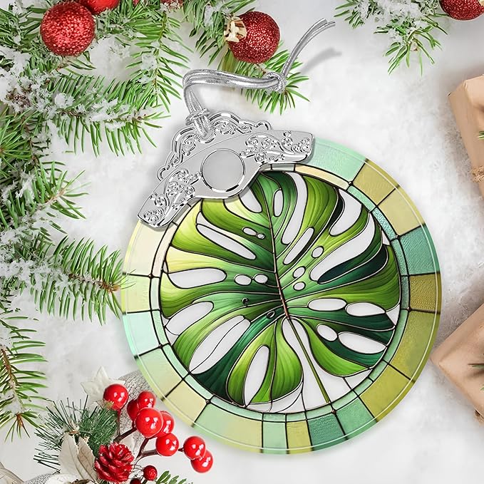Monstera Leaf Stained Glass Orament - Christmas Ornament - Christmas Decorations for Tree - Holiday Present ldeas - Gift Exchange