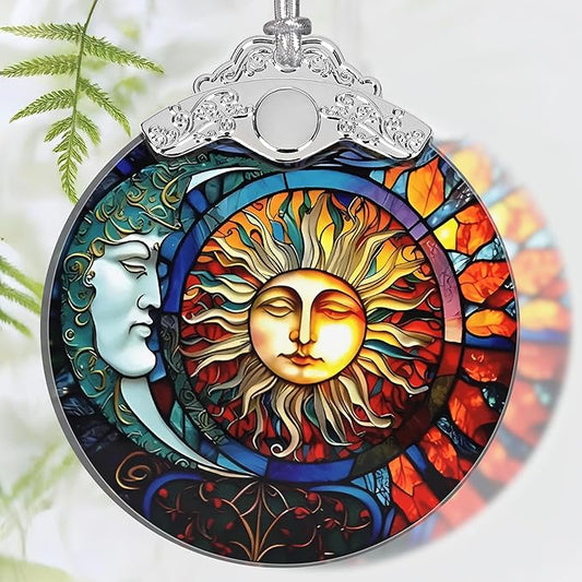Christmas Ornament, 2025 Ornaments for Christmas Tree, Stained Glass Hanging Ornament, Holiday Ornaments, Unique Gift Idea - Gorgeous Sun and Moon