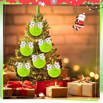 Norme 24-Pack Lime Green Furry Christmas Balls with Bow, 4" Soft Faux Fur Plush Pom Pom Ball Ornaments for Christmas Tree Hanging Decorations Party Fireplace Mantel Wall Decor(White Polka Dots)