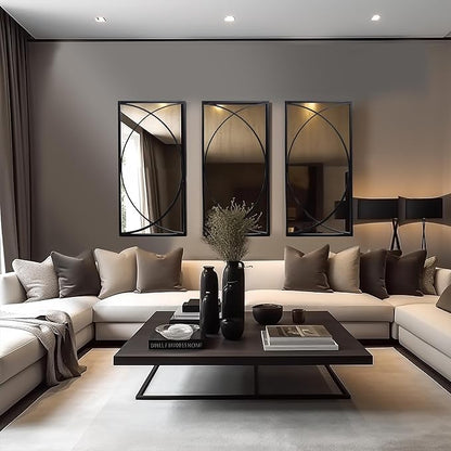 LuxenHome 3 Pieces Black Metal Rectangular Wall Mirror Set Large Vanity Mirror for Bedroom, Black Accent Metal Entryway Wall Mirror, Wall Mounted Mirror Living Room Wall Decor