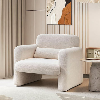 33.86" Accent Chairs, Modern Sherpa Fabric Armed Chair Comfy Upholstered Armchair Leisure Single Sofa Chair with a Waist Pillow for Bedroom, Office and Living Room