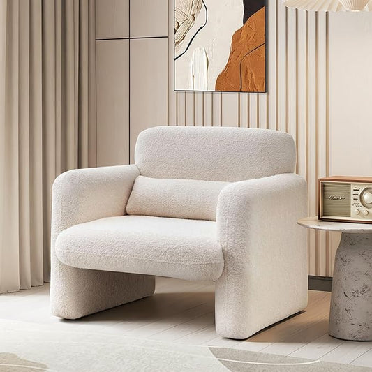 33.86" Accent Chairs, Modern Sherpa Fabric Armed Chair Comfy Upholstered Armchair Leisure Single Sofa Chair with a Waist Pillow for Bedroom, Office and Living Room
