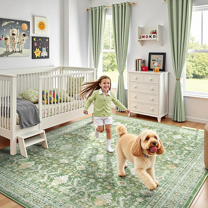 Lofus 9x12 Area Rug for Living Room, Light Green Washable Area Rugs with Non-Slip Backing,Soft Boho Carpets for Bedroom Dining Room Home Office Indoor Nursery