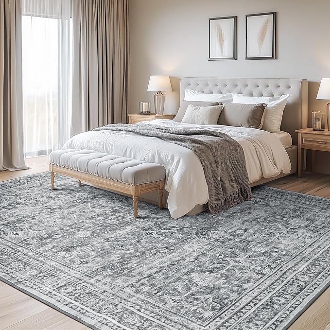 Lofus 8x10 Area Rug for Living Room,Grey Washable Large Rugs with Non-Slip Backing,Soft Neutral Carpets for Bedroom Dining Room Home Office Indoor Nursery