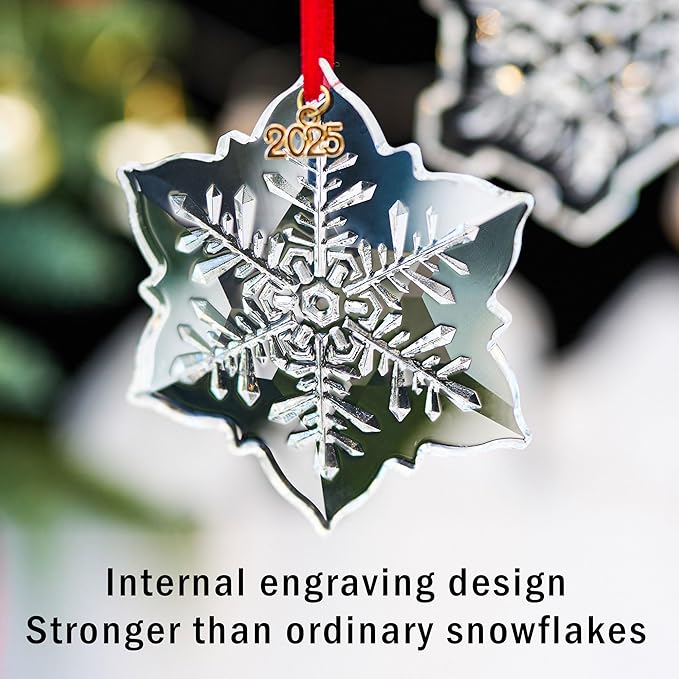 Crystal Snowflake Ornaments for Christmas Tree, 3.5" Clear Glass Snowflake Ornaments 2025, Crystal Christmas Snow Flake for Tree, Xmas Gift for Home Decoration