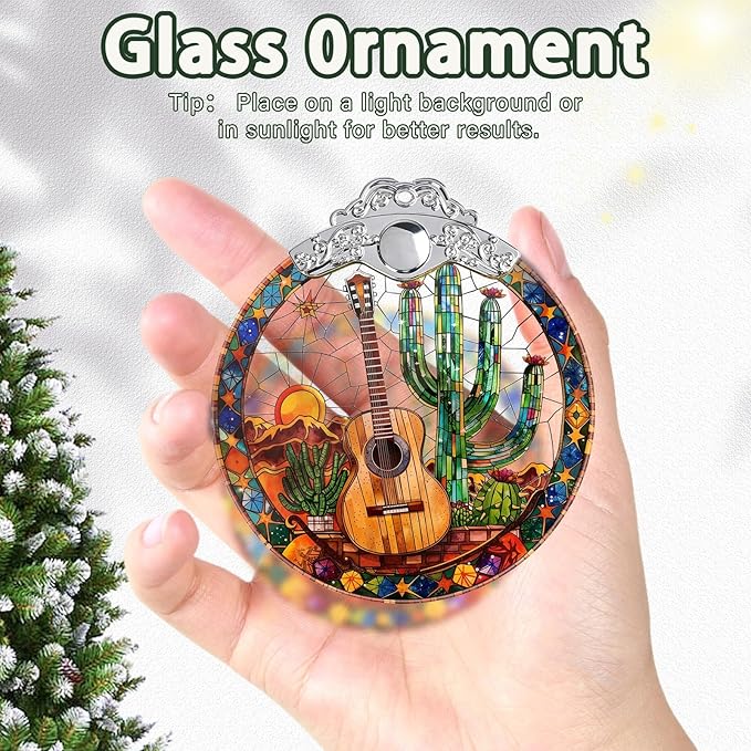 Guitar Stained Glass Christmas Ornament, Hanging Ornaments for Christmas Tree Decorations, Holiday Keepsake