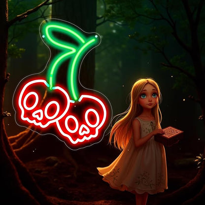 Cherry Skull Neon Sign, Gothic Neon Sign, Halloween Skull Lover Gifts, Skull Room Wall Decor for Man Cave Beer Bar Club Game Room Halloween Party Decor Gifts-Large-17.72IN