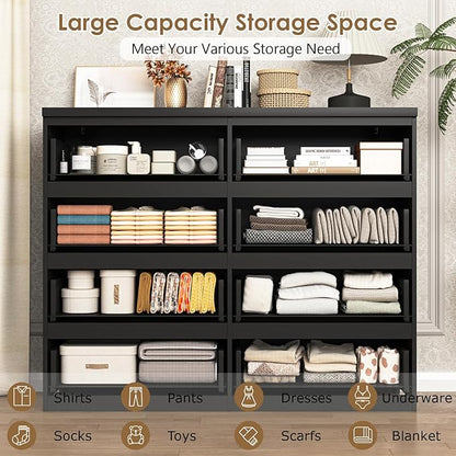 Dresser for Bedroom,Modern Large Wood Dresser,8 Chest of Drawers,Living Room,Hallway,Entryway,TV Stand Drawer Organizer(Black)