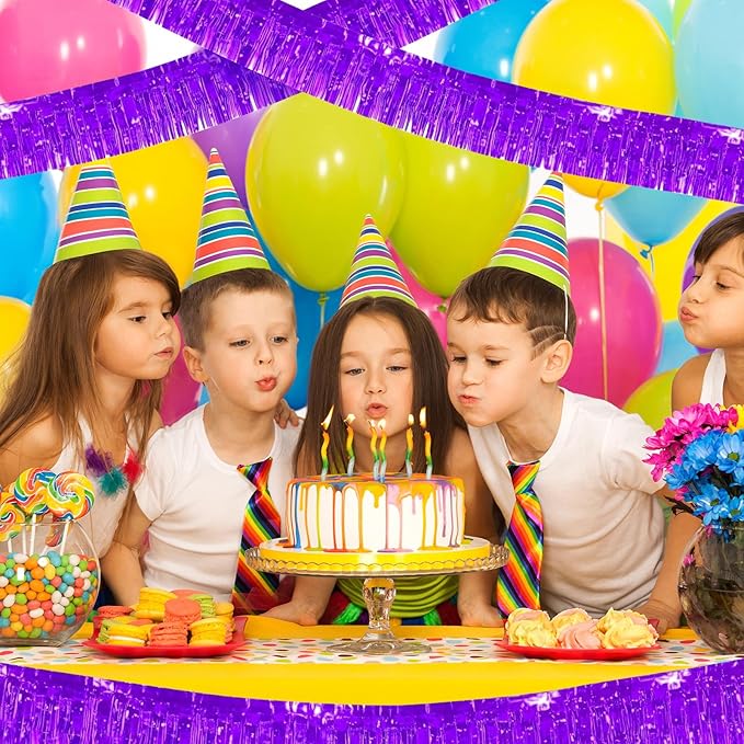 12 Pack 10 Feet Metallic Foil Fringe Garland Tinsel Streamers Banner, Purple Wall Hanging Tinsel Fringe Banners for Parade Floats, Wedding, Birthday, Christmas, New Year Party Decorations