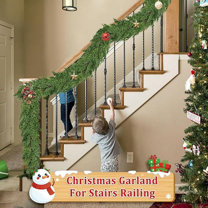 16FT Real Touch Christmas Garland Indoor with Pine Cone Thick and Lush Soft Bendable Mantle Garland Christmas Lifelike Cedar Garland Christmas Garland for Mantle Indoor Christmas Decorations