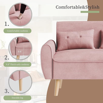 Vongrasig Small Modern Loveseat Sofa 47" Mid Century Linen 2 Seat Couch Tufted Love Seat, Pink