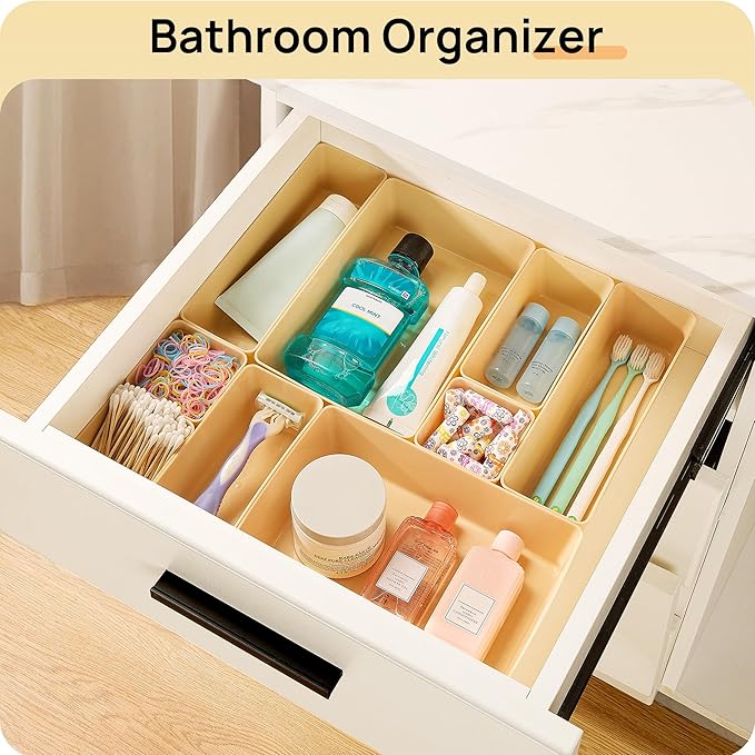 Vtopmart 25 PCS Plastic Drawer Organizers Set, 4-Size Versatile Bathroom and Vanity Drawer Organizer, Storage Bins for Makeup, Bedroom, Kitchen Gadgets Utensils and Office