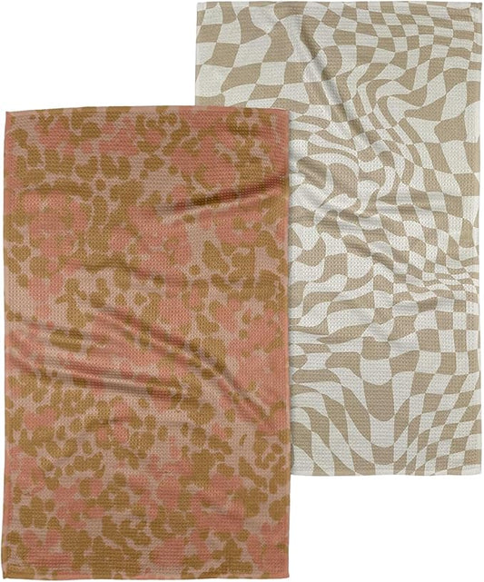GEOMETRY Fall Kitchen Towels Quick Dry Microfiber Premium Towel Harvest Hues 2 Pack Set 18x30