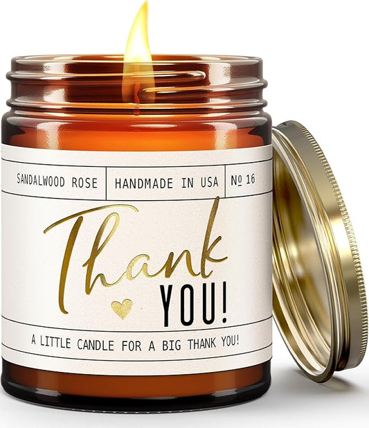 Thank You Gifts for Women - 'Thank You' Candle, w/Sandalwood Rose I Appreciation Gifts for Women I Thank You Gift for Friends, Couples, Coworkers, Boss, Teacher, Staff, Employee I 50Hr Burn, USA Made