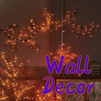 Fudios Lighted Halloween Garland with 120 Orange and Purple LED Fairy Lights for Mantle, Halloween Black Garland with Lights 8 Functios Battery Operated 6FT Indoor Outdoor Home Wall Decoration