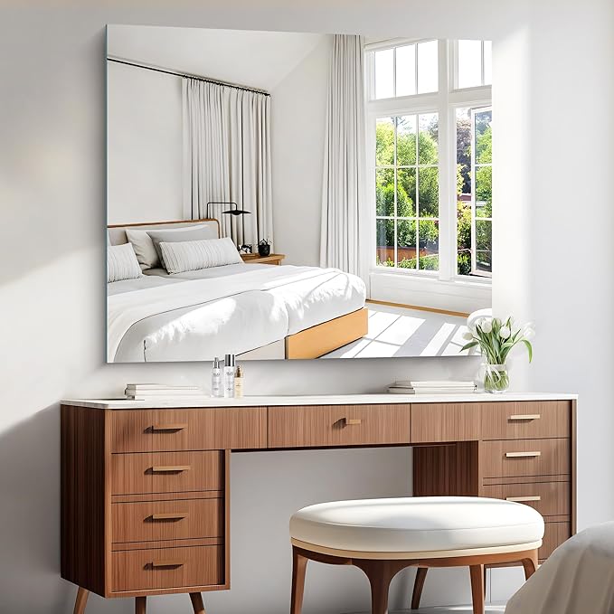 KOCUUY Large Frameless Mirror,40x48 Inch Square Bathroom Vanity Mirror for Over Sink, Upgraded Shatterproof Unframed Design for Bedroom, Living Room, Entryway