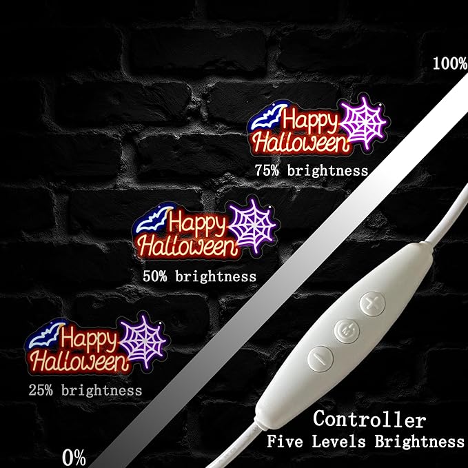 Happy Halloween Neon Sign, Halloween Hanging Neon Sign for Bat Neon Light Halloween Bedroom Kids Room Bar Club Decoration Gift Seasonal Outdoor Party Backdrop Haunted House Decor Banner