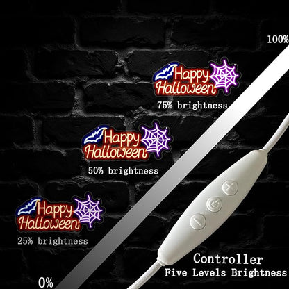 Happy Halloween Neon Sign, Halloween Hanging Neon Sign for Bat Neon Light Halloween Bedroom Kids Room Bar Club Decoration Gift Seasonal Outdoor Party Backdrop Haunted House Decor Banner