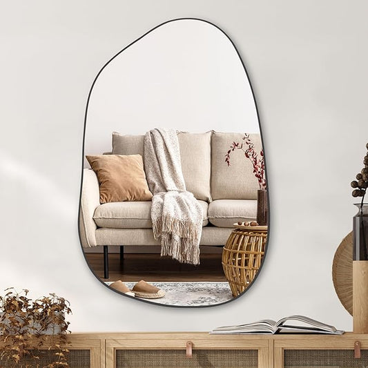 PERFNIQUE Irregular Asymmetrical Wall Mirror Decorative Modern Wall Mounted 40"x26", Black