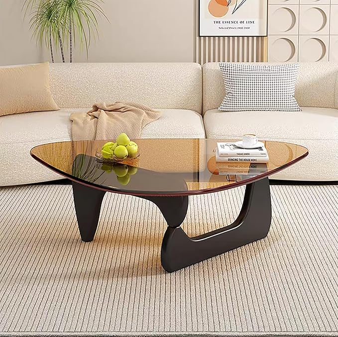 Modern Glass Coffee Table for Living Room Mid Century Coffee Table Stylish Coffee Tables, Suitable for Bedroom Living Room Reception Office Tables（Black/Brown，Large）