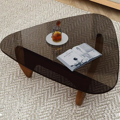Modern Glass Coffee Table for Living Room, Small mid Century Modern Coffee Table, Sleek Coffee Tables, Suitable for Bedroom Living Room Reception Office Tables（Walnut/Grey，Mediumn）