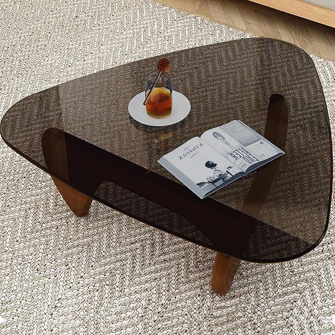 Modern Glass Coffee Table for Living Room, Mid Century Coffee Table, Stylish Coffee Tables, Suitable for Bedroom Living Room Reception Office Tables（Walnut/Grey，Large）