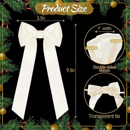 AYGXU 24pcs Twist Tie Bows,premade Rice White Bows for Gift Wrapping,Christmas Tree Bow tie,Christmas Ornaments,Double-Sided Ribbon Bow,Bag Ties Twists