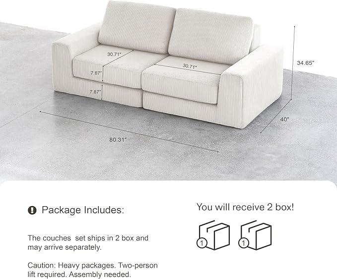 80.31‘’ Boneless Couch Cloud Modular Sectional Couches for Living Room, Modern Oversize Sofa with Deep Seat, Modular Loveseat Sofa, No Assembly Required