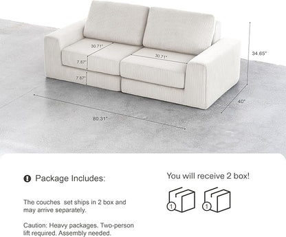 80.31‘’ Boneless Couch Cloud Modular Sectional Couches for Living Room, Modern Oversize Sofa with Deep Seat, Modular Loveseat Sofa, No Assembly Required