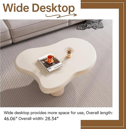 Cloud Coffee Table,Unique Wavy Design, Irregular Shape Living Room Coffee Table, White