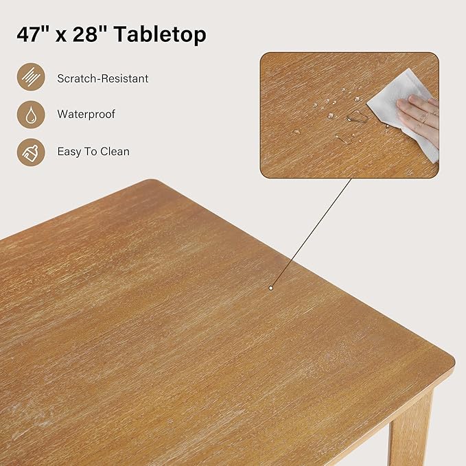 Farmhouse Dining Table Set for 4, Wooden Dining Roon Table and Solid Wood Chairs, 5-Piece Modern Dining Set Home, Kitchen, Dining Room, 4 Upholstered Chairs, Rubberwood Legs