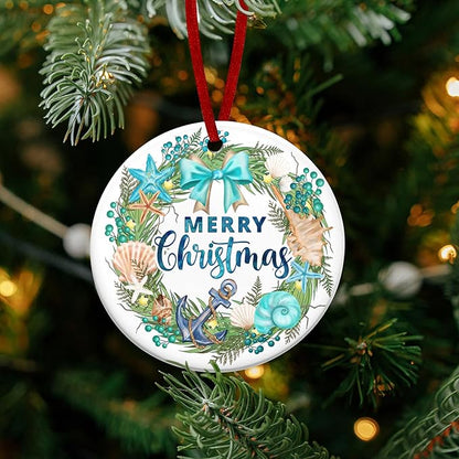 Beach Christmas Ornaments 2025 - Ceramic Ornaments for Tree - Beach Gifts for Women Men Friend, Ocean Ornaments for Christmas Decorations, Stocking Stuffers Ocean Gifts for Xmas Decorations