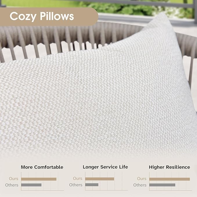 PURPLE LEAF 7 Pieces Patio Dining Table Set Wicker Outdoor Furniture Rectangular Table and Chairs Set for Garden Deck Aluminum Frame Backyard Kitchen Set, Cushions and Pillows Included Champagne