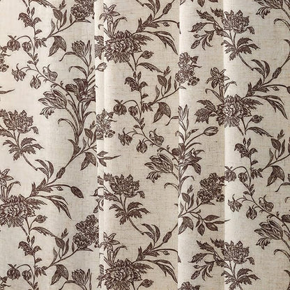 Brown Shower Curtain Floral Cotton Linen Cottagecore Shower Curtain for Bathroom 72" W x 72" L Boho Farmhouse