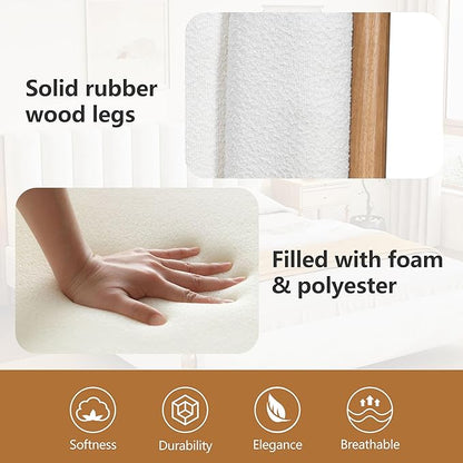 King Size Bed Frame, Upholstered Cloud Boucle Platform Beds Frames with Headboard, Anti-Collision Soft Rounded Corners Footboard, No Box Spring Required, Easy Assembly (42.5" White, King)