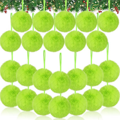 24 Pcs Lime Green Furry Christmas Ball Ornaments 3.15 Inch Xmas Tree Green Hanging Decorations Soft Faux Fur Pom Pom Ball Ornaments for Home Christmas Party Supplies Fireplace Mantel Wall Decor