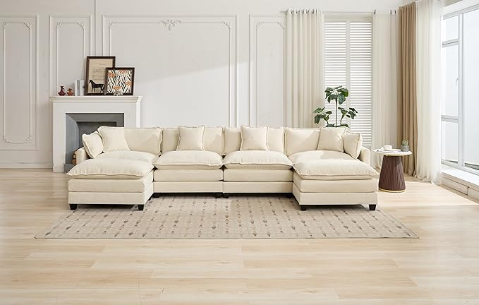 SoarFlash Chenille Sectional Sofa Ottoman,Beige