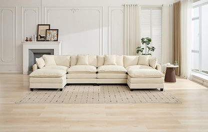 SoarFlash Chenille Sectional Sofa Ottoman,Beige